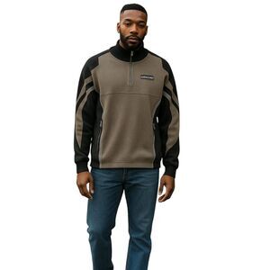 Spyder Black Brown Gray Mock Neck Colorblock Embroidered Logo Pullover Sweater L